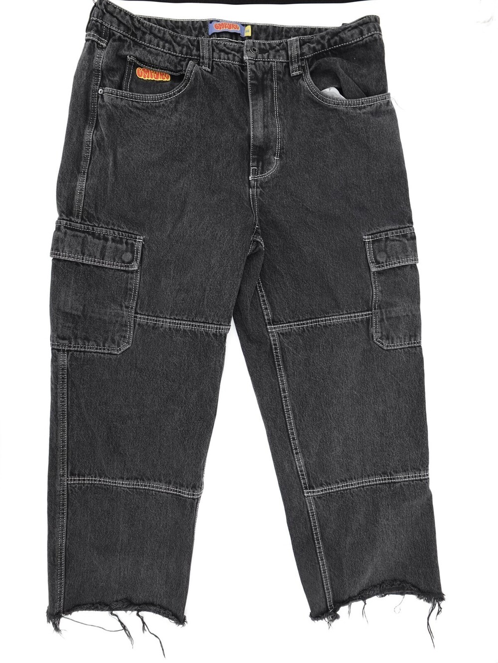 Empyre Cargo Jeans Mens 36 Black Sk8 Utility Streetwear Y2K Wide Leg Baggy
